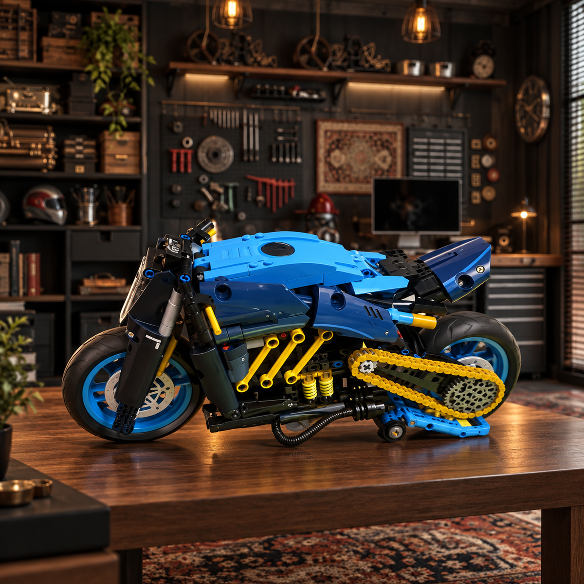 Miniatura Bugatti Diavel em estúdio escuro