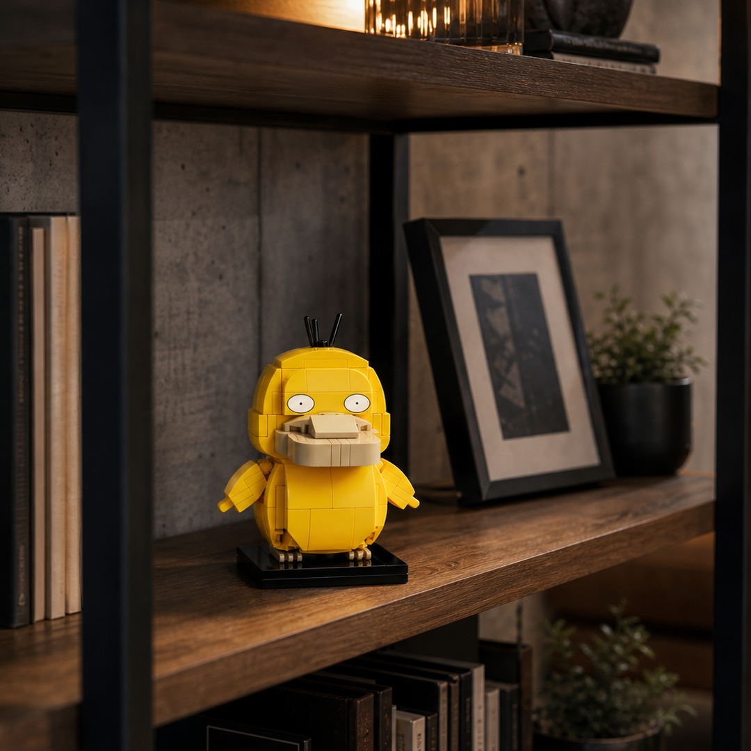 Compre Junto Pikachu + Psyduck - Psyduck em blocos em estante com livros