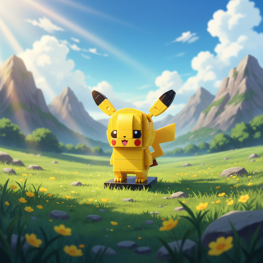 Compre Junto Pikachu + Psyduck - Pikachu em blocos - detalhe frontal