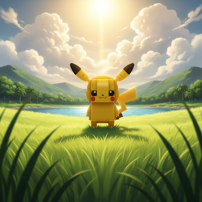 Compre Junto Pikachu + Psyduck - Pikachu em blocos - detalhe lateral