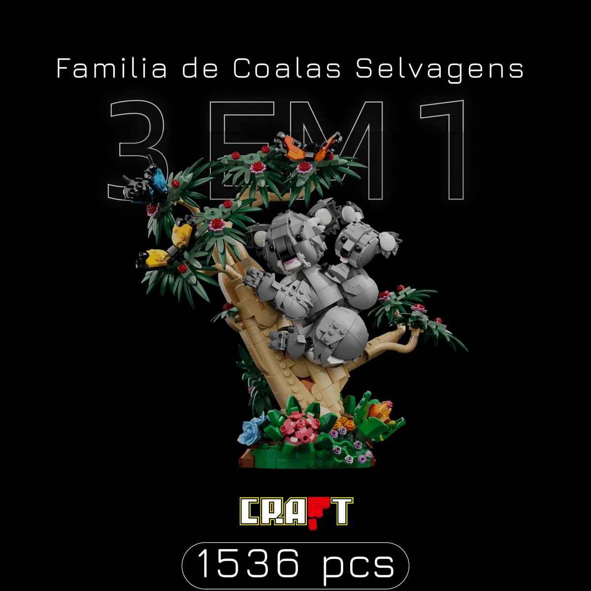 Família de Coalas Selvagens 3 em 1 (1536 peças) - imagem de capa 1 - Brics Craft