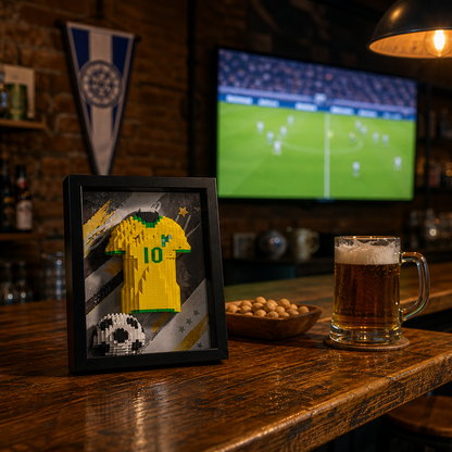 Porta-Retrato Camisa Futebol Amarela e Verde N10 em bar esportivo residencial - Brics Craft - corte 1x1