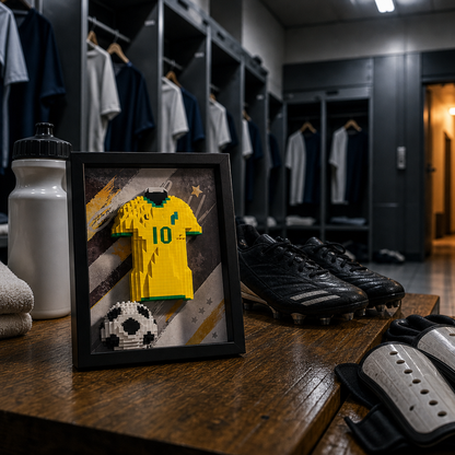 Porta-Retrato Camisa Futebol Amarela e Verde N10 em vestiario de futebol profissional - Brics Craft - corte 1x1