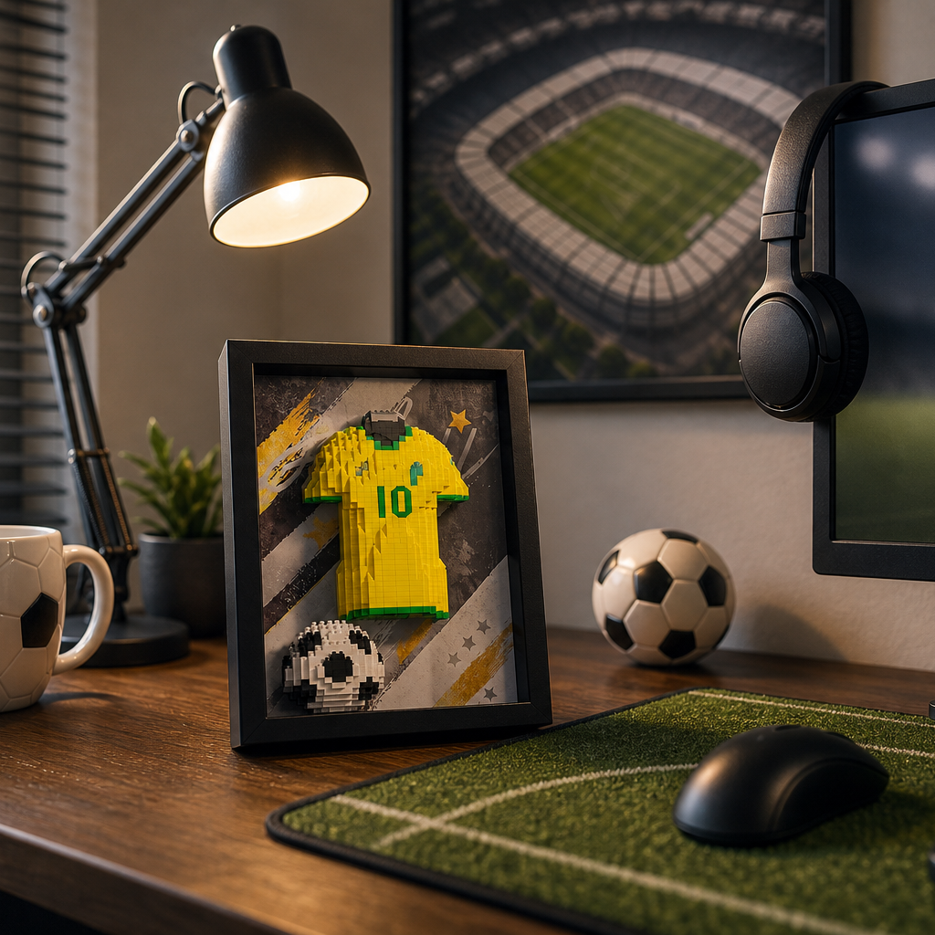 Porta-Retrato Camisa Futebol Amarela e Verde N10 em home office esportivo - Brics Craft - corte 1x1
