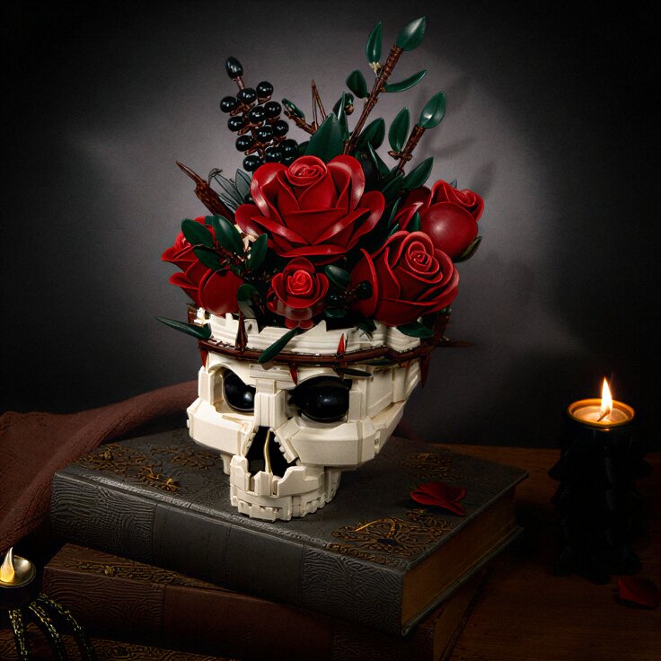 Caveira Gótica e Rosas (1079 peças)