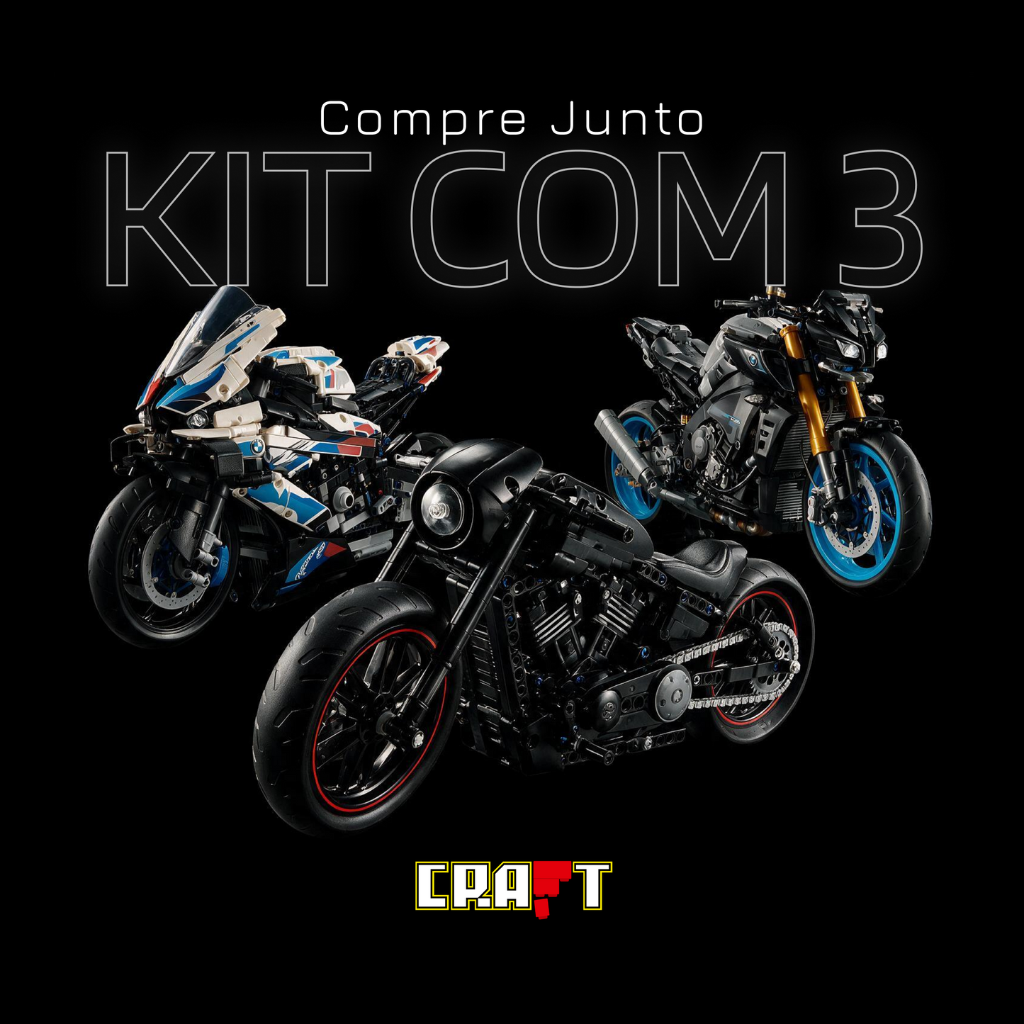 Compre Junto! Harley Davidson Black Rod + Moto Esportiva M1000 RR + Yamaha MT-10 SP (3960 peças)