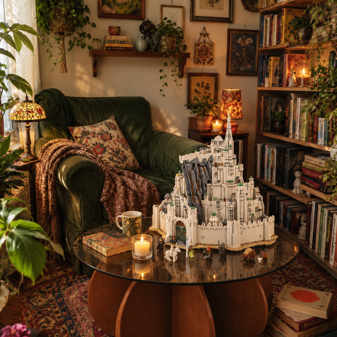 Minas Tirith em miniatura em biblioteca de colecionador