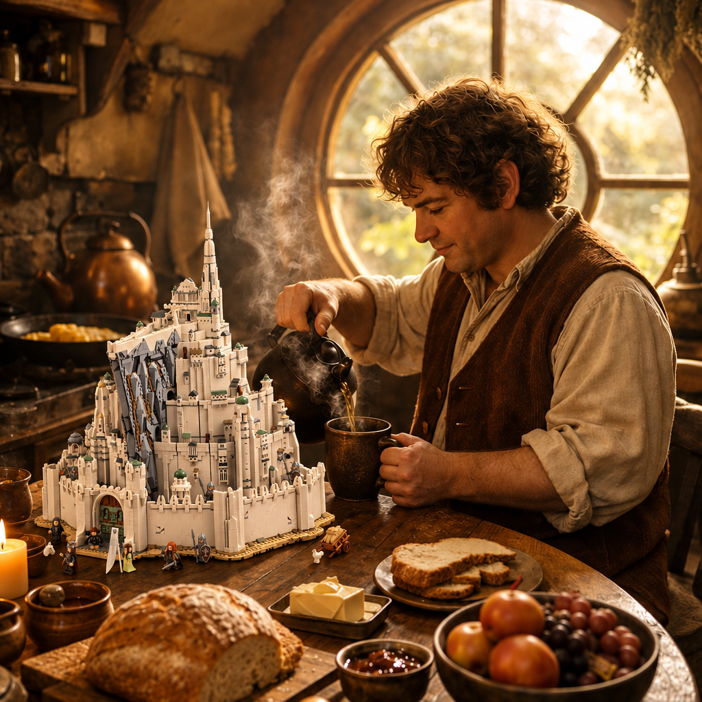 Minas Tirith em miniatura em cozinha durante o café da manhã