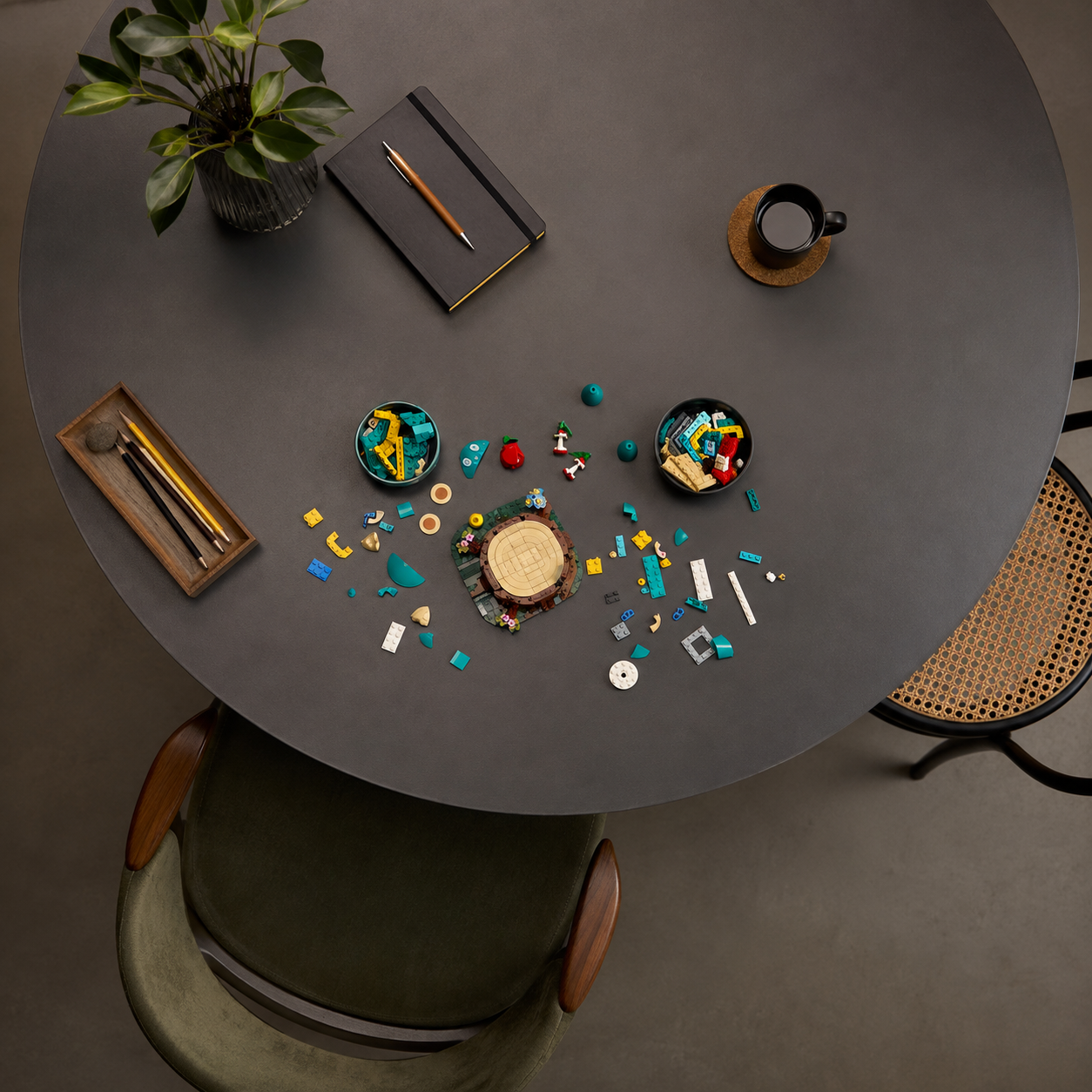 Peças do Munchlax organizadas para a montagem sobre a mesa