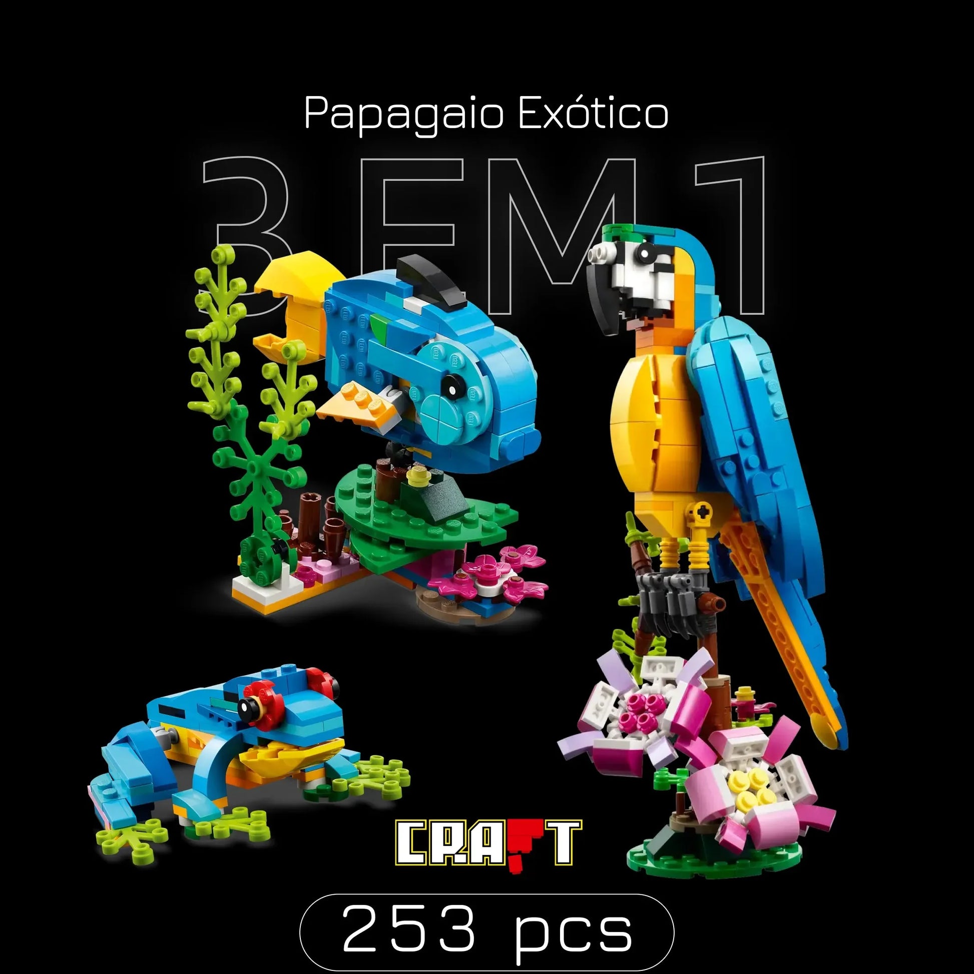 Papagaio - 3 em 1 (253 peças) - Brics Craft