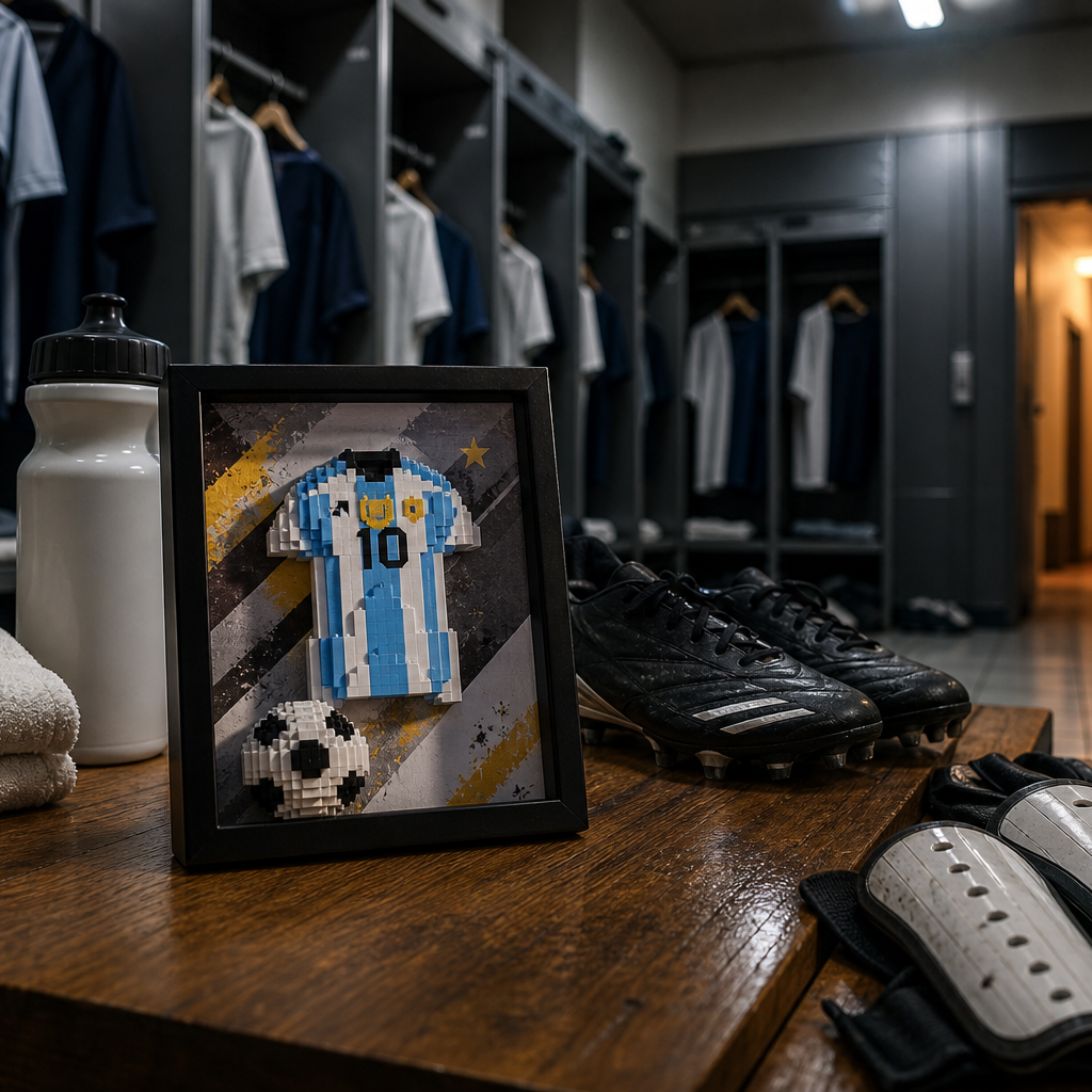 Porta-Retrato Camisa Futebol Azul e Branco N10 em vestiario de futebol profissional - Brics Craft 20260605-014205