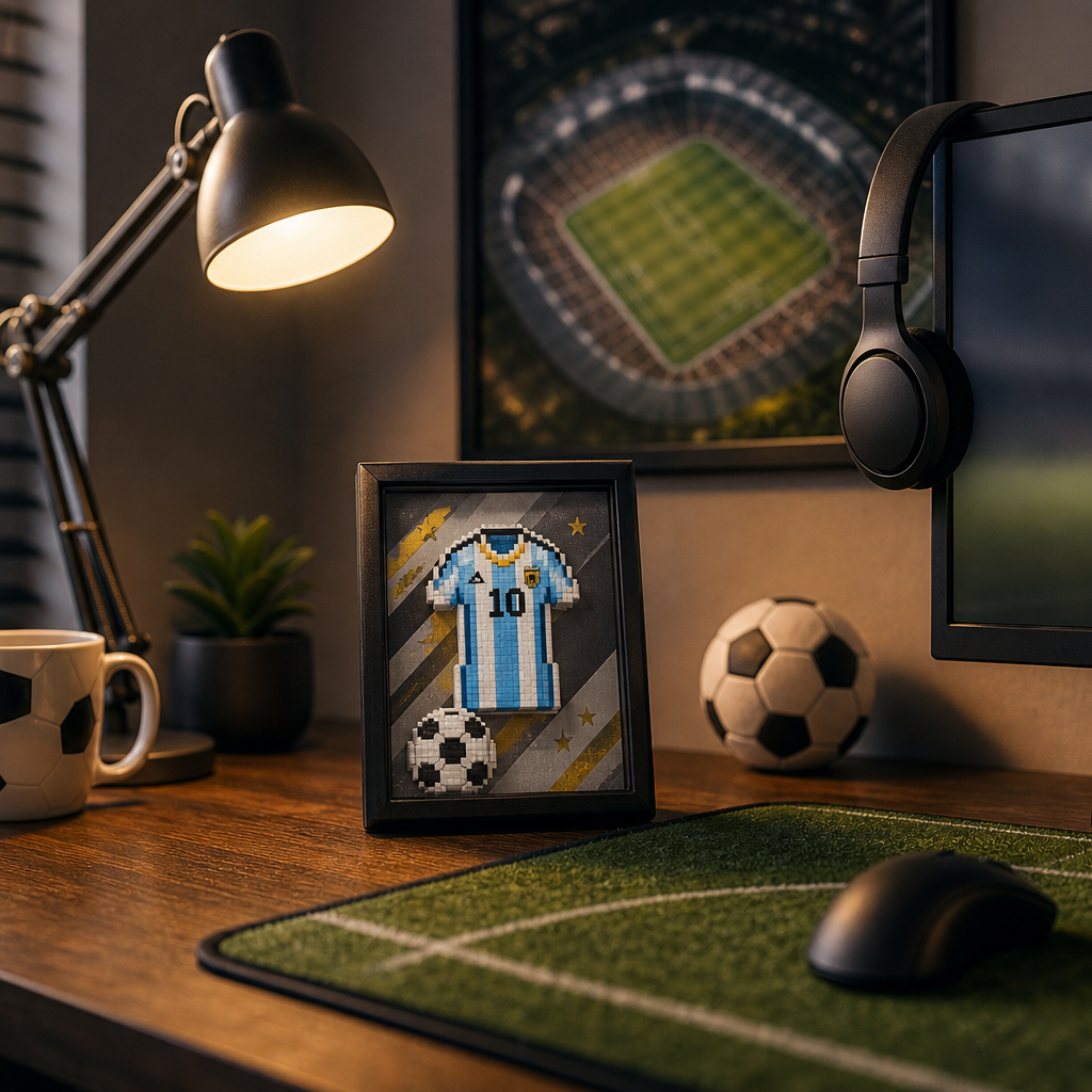 Porta-Retrato Camisa Futebol Azul e Branco N10 em home office esportivo - Brics Craft 20260605-014205