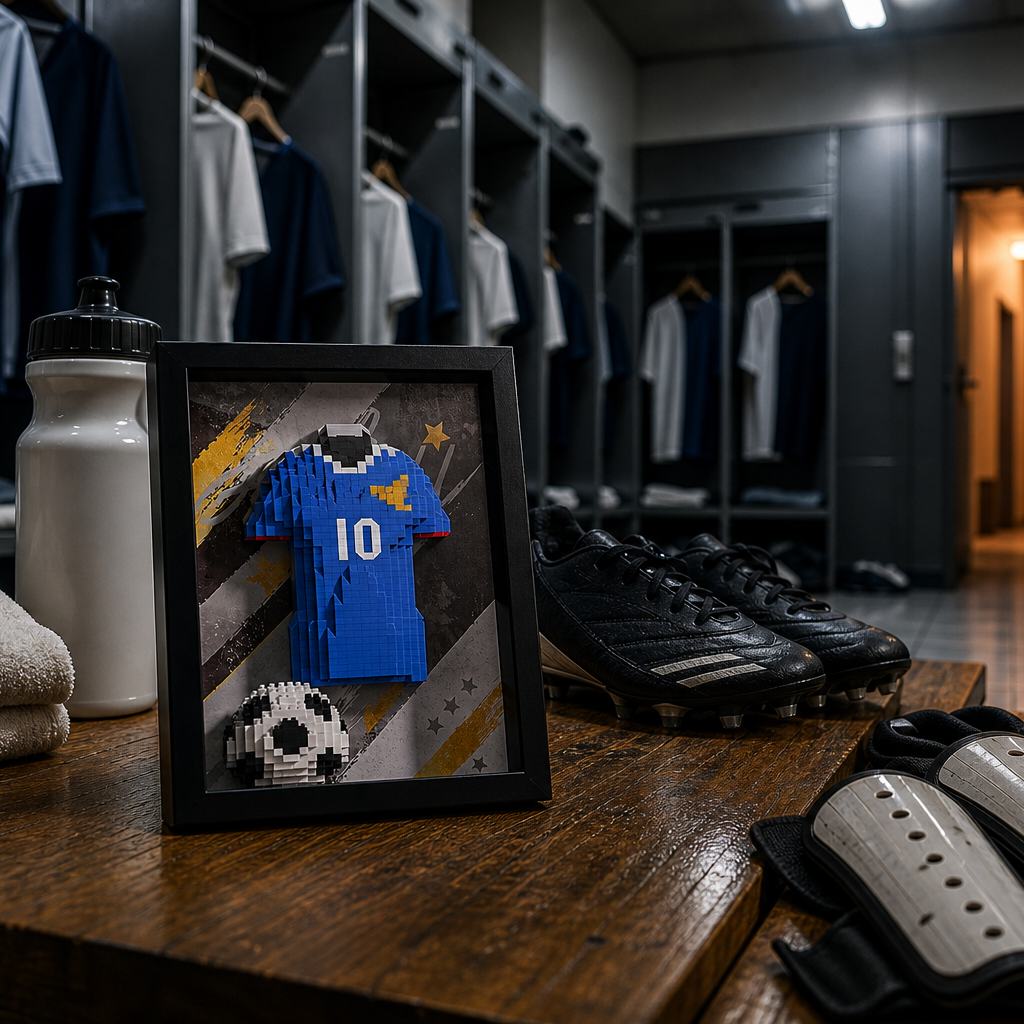 Porta-Retrato Camisa Futebol Azul N10 em vestiario de futebol profissional - Brics Craft 20260605-014205