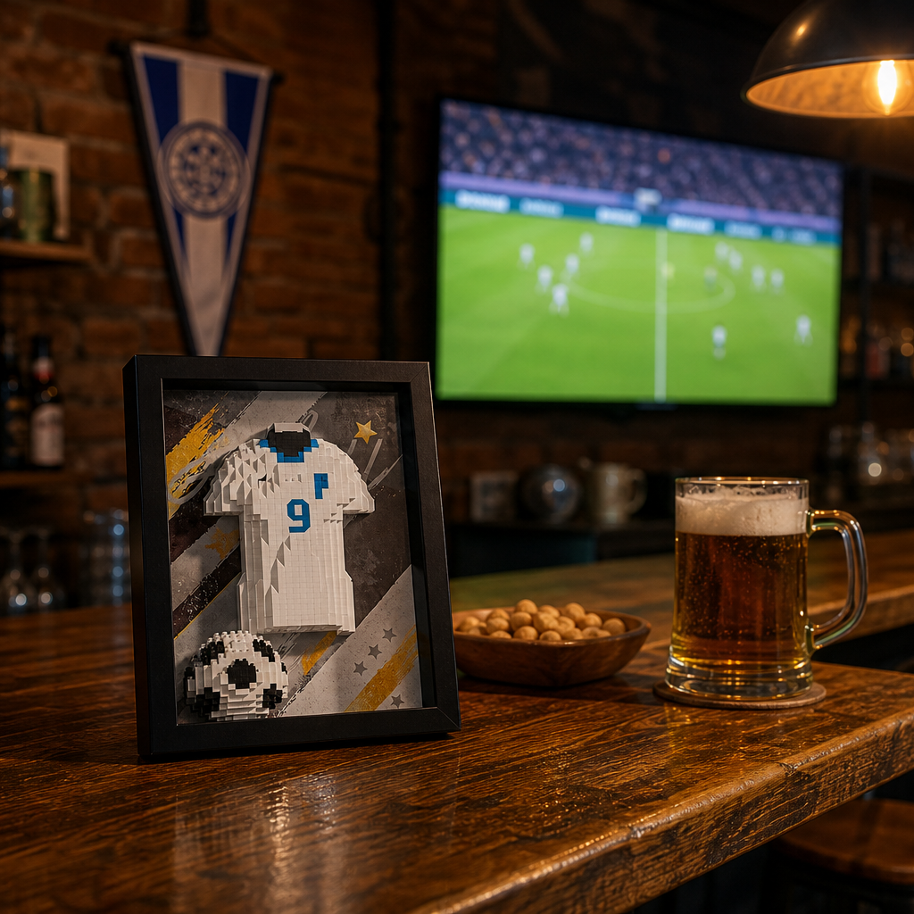 Porta-Retrato Camisa Futebol Branca N9 em bar esportivo residencial - Brics Craft 20260605-014205