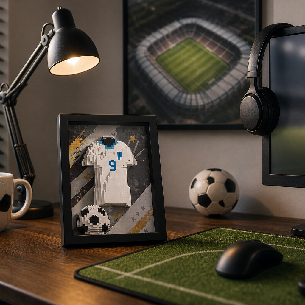 Porta-Retrato Camisa Futebol Branca N9 em home office esportivo - Brics Craft 20260605-014205