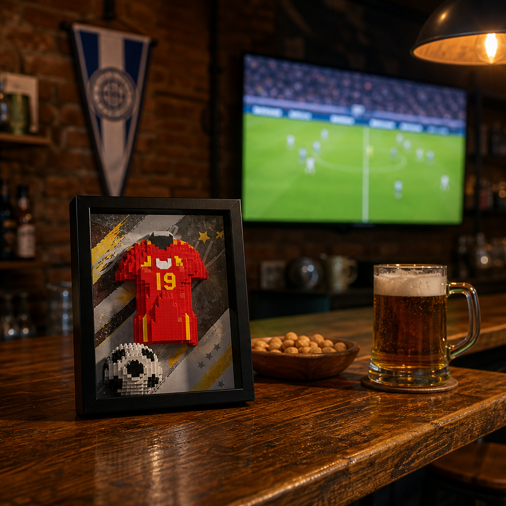 Porta-Retrato Camisa Futebol Vermelha N19 em bar esportivo residencial - Brics Craft 20260605-014205