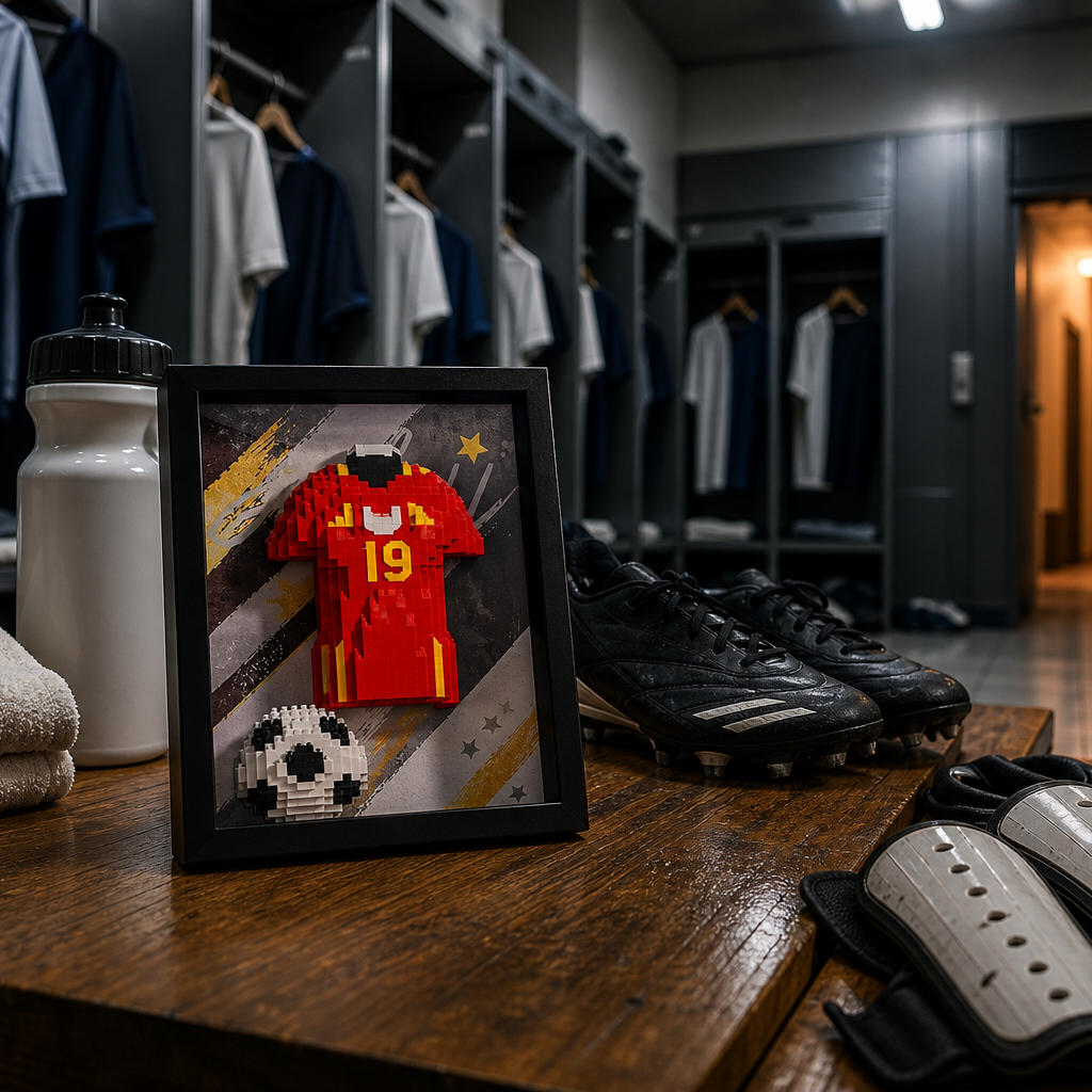 Porta-Retrato Camisa Futebol Vermelha N19 em vestiario de futebol profissional - Brics Craft 20260605-014205