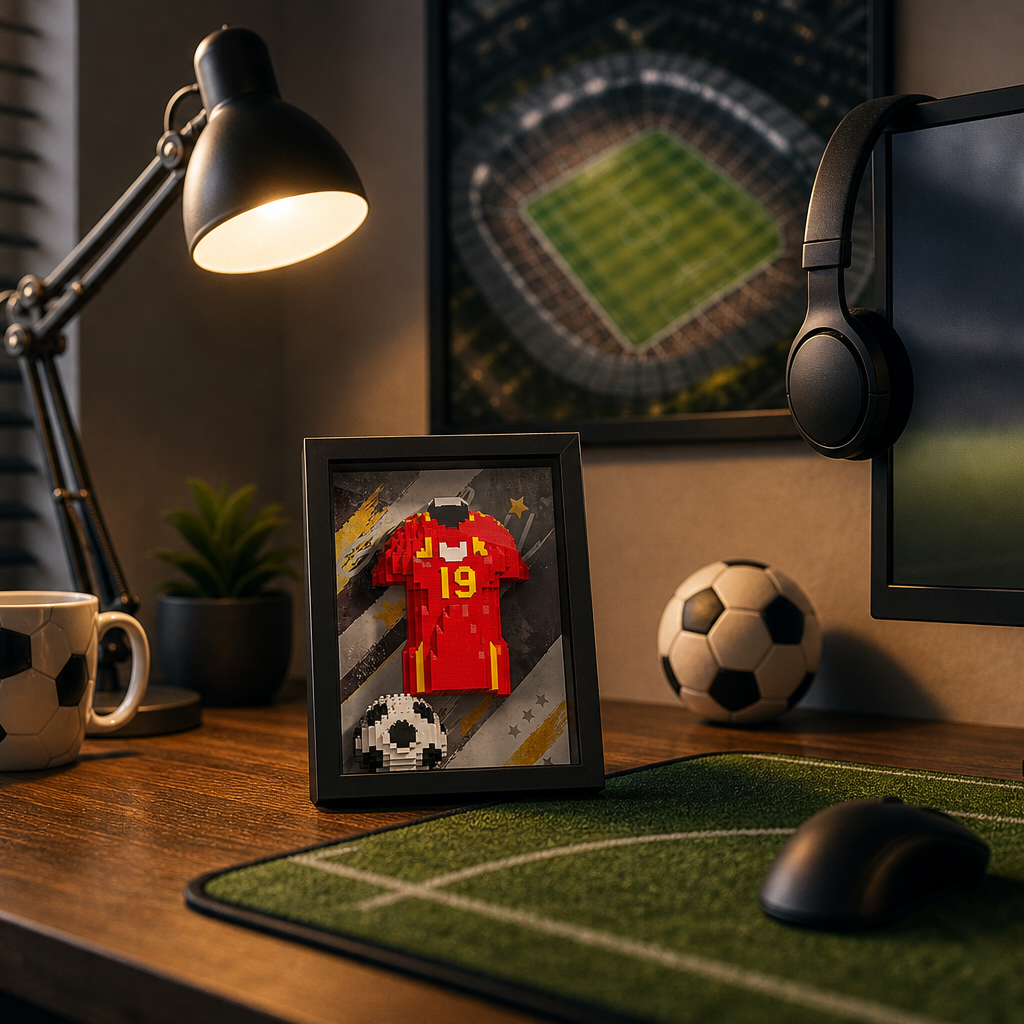 Porta-Retrato Camisa Futebol Vermelha N19 em home office esportivo - Brics Craft 20260605-014205