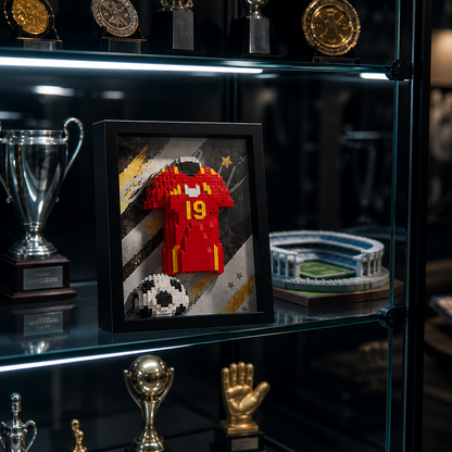 Porta-Retrato Camisa Futebol Vermelha N19 em vitrine premium de colecionador - Brics Craft 20260605-014205