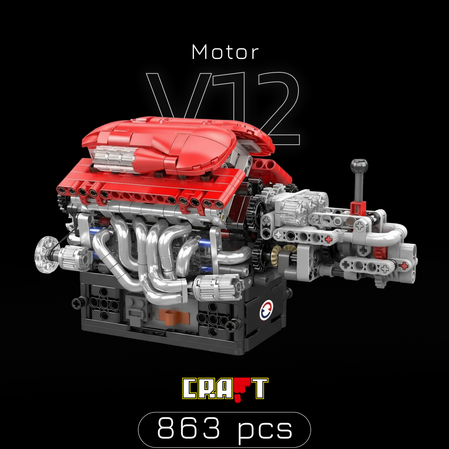 Motor Supercar com Transmissão V12 (863 peças)