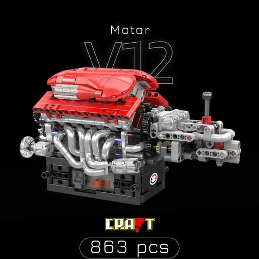 Motor Supercar com Transmissão V12 (863 peças)