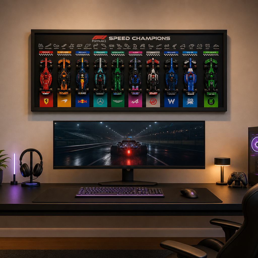 Quadro Speed Champions horizontal 100x40 em espaço gamer premium